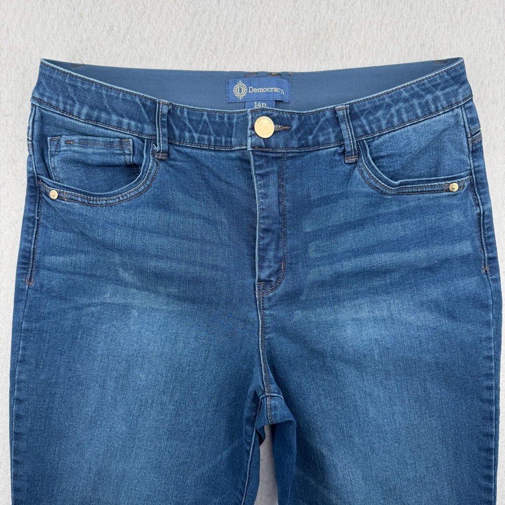 Democracy Ab Solution Straight Leg Crop Jeans 14P Petite (34x25) Blue Raw Hem